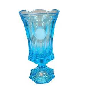 Fostoria Coin Dot Jar 10" Tall Blue Glass Pedestal Vase Elegant MCM Vtg NO LID